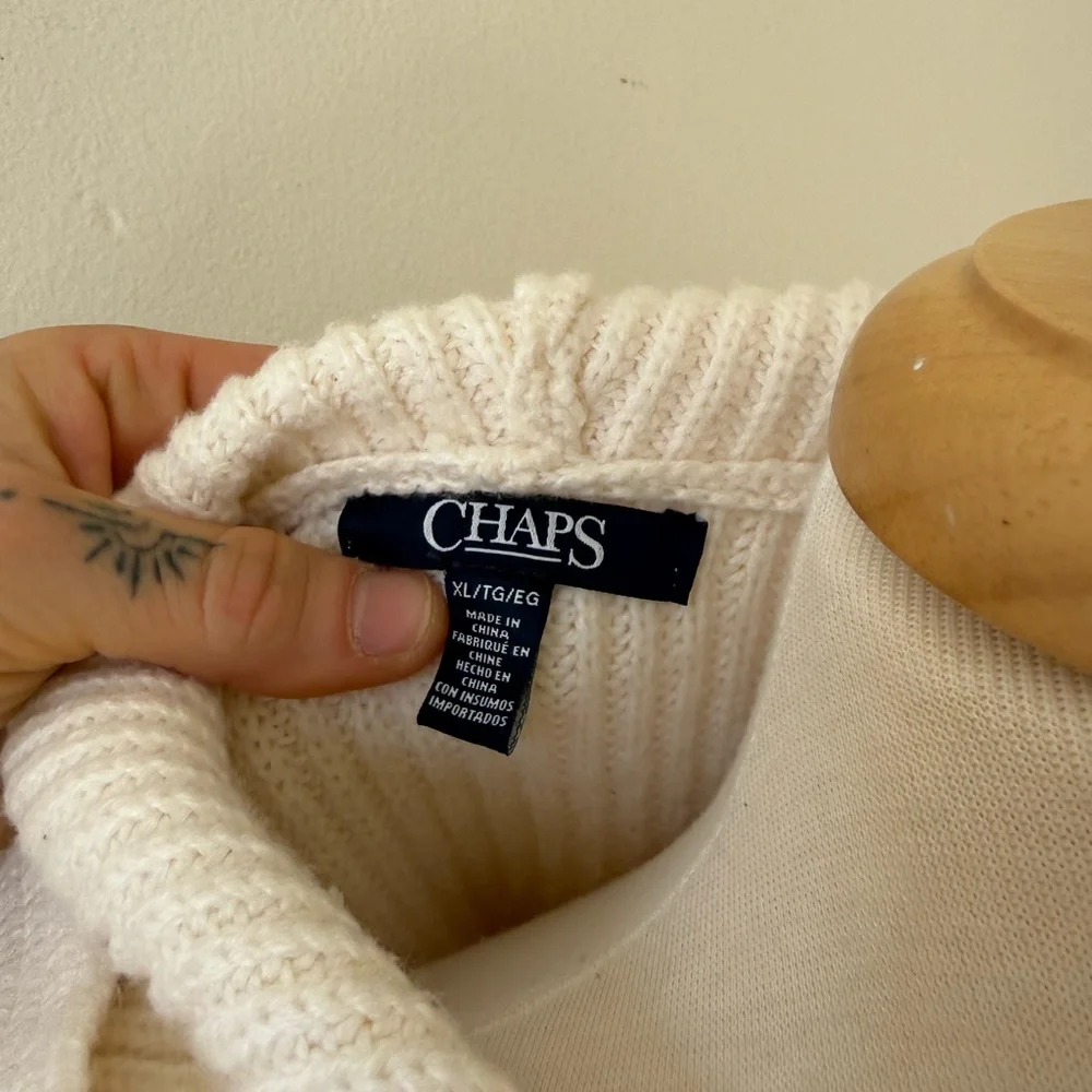 Chaps Ralph Lauren Toggle Knit Cardigan Sweater XL Cream Hooded Cottage Cozy - Picture 7 of 10